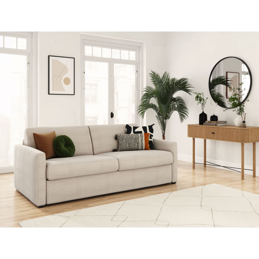 Canapé convertible express 3 places en velours côtelé beige 160x190cm - Maisons du Monde