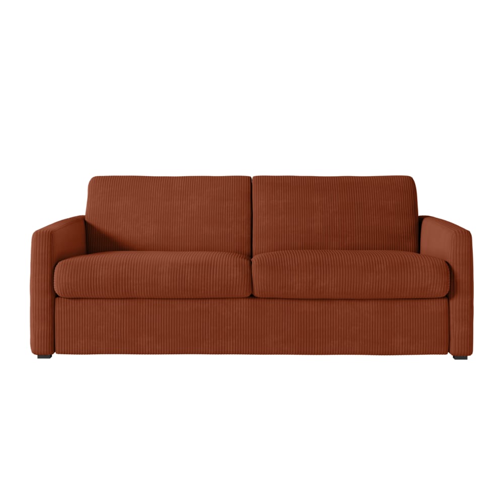 Canapé convertible express 3 places en velours côtelé terracotta 160cm