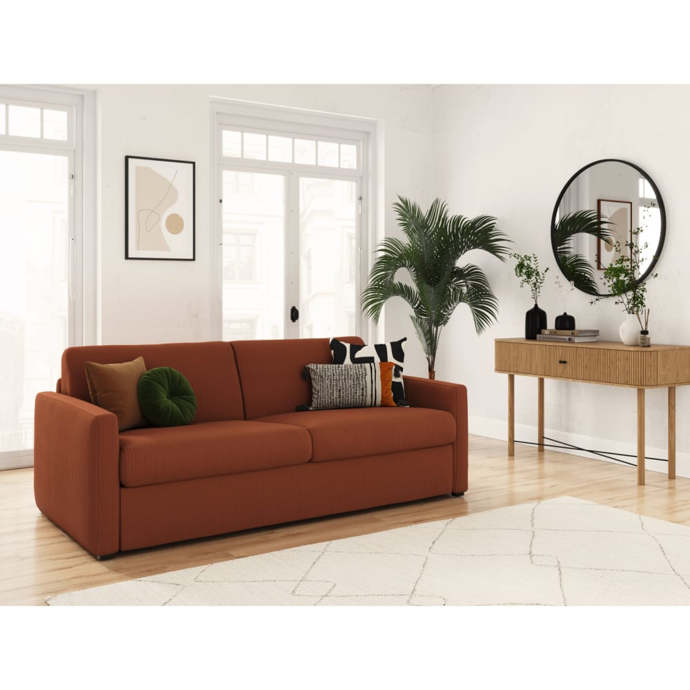 Canapé convertible express 3 places en velours côtelé terracotta 160cm - Maisons du Monde