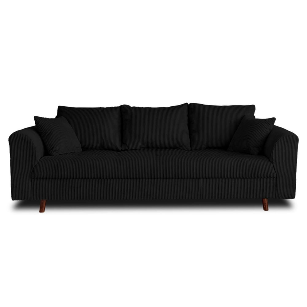 Canapé 3 places en velours côtelé noir