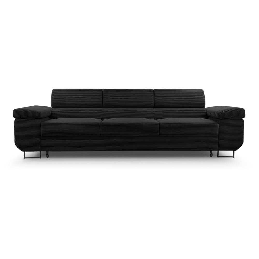 Canapé droit convertible 3 places en velours côtelé noir