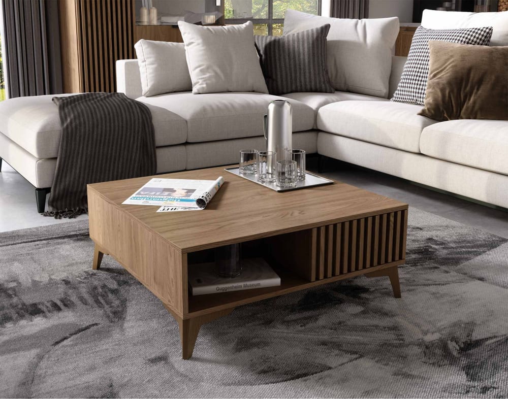 Table basse effet bois 1 tiroir et 1 niche bois - Maisons du Monde