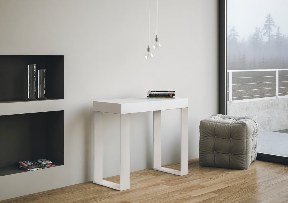 Ausziehbarer Konsolentisch 90x40/300cm in Holzoptik Esche weiß,