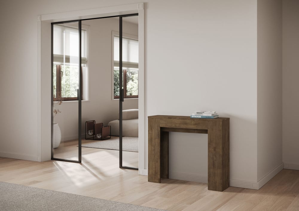 Ausziehbarer Konsolentisch 90x25/181cm in Holzoptik Nussbaumbraun