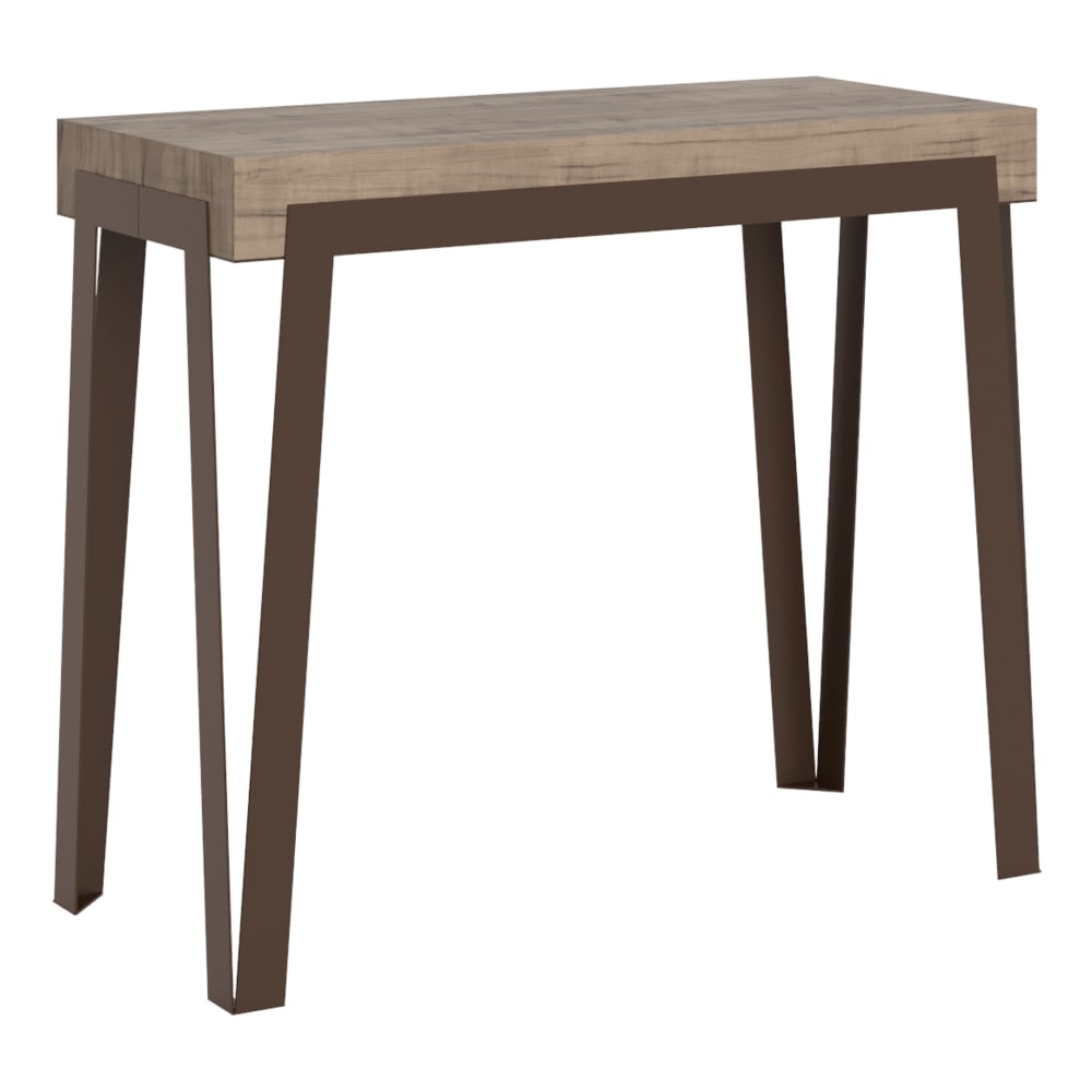 Itamoby Ausziehbarer Konsolentisch 90x40/300cm in Holzoptik Eiche Natur, Eisen style modern Braun Spanplatte