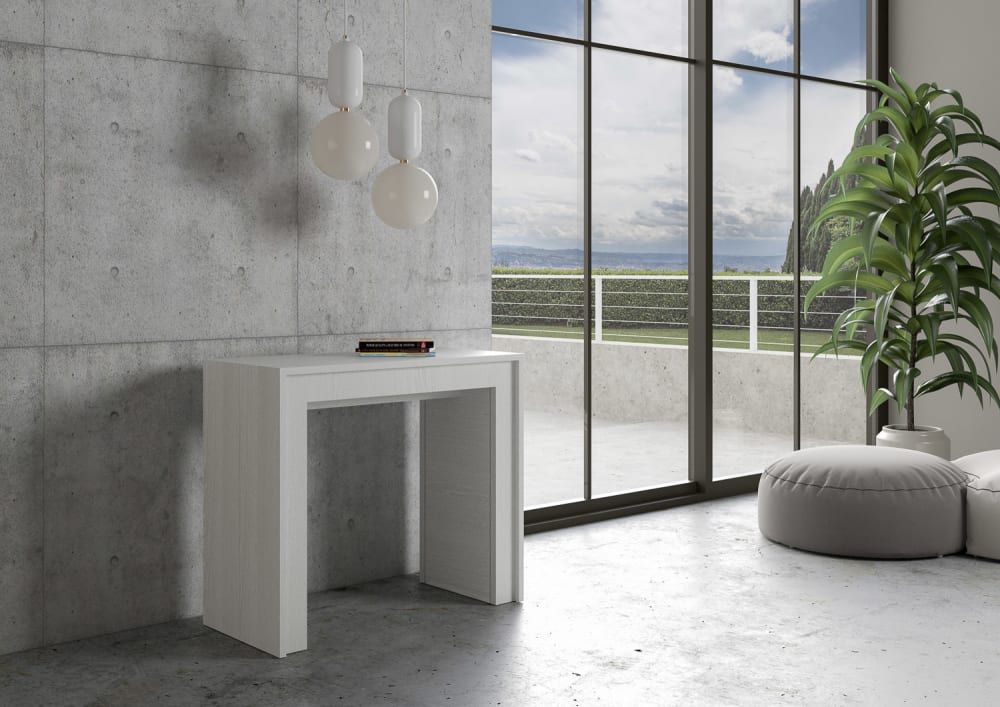 Ausziehbarer Konsolentisch 90x42/302cm in Holzoptik Esche weiß -