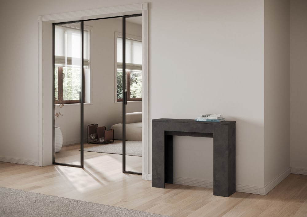 Console extensible 90x25/181 cm effet bois anthracite
