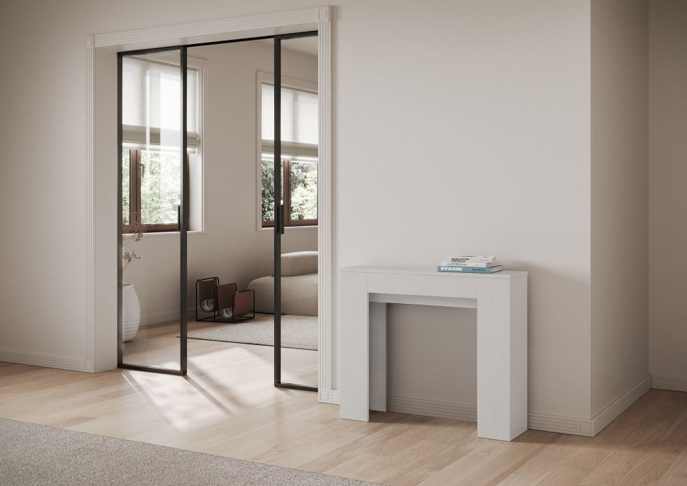 Console extensible 90x25/181 cm effet bois frêne blanc