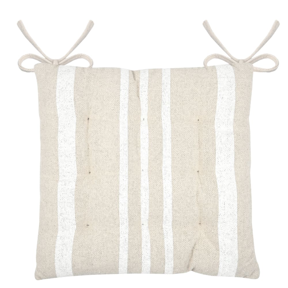 Galette de chaise à rayures coton blanc 38x38 cm