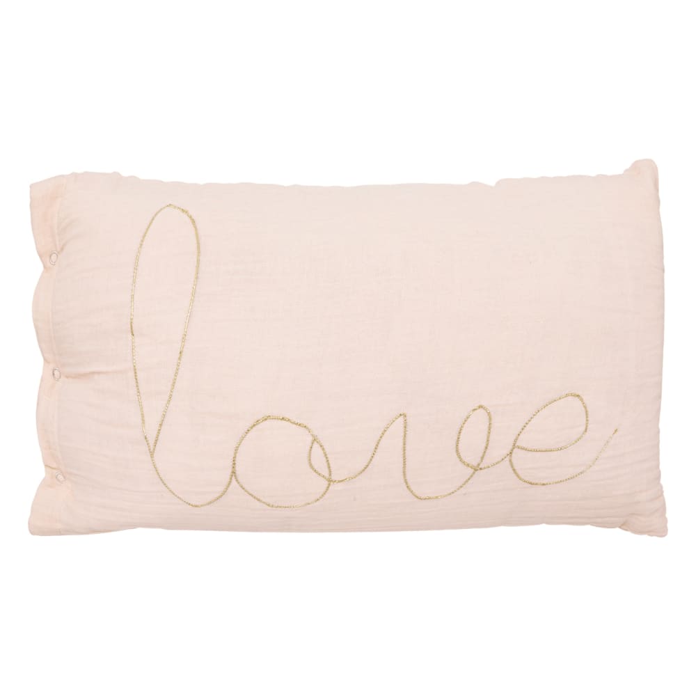 Coussin gaze de coton avec mot doux rose clair 30x50 cm