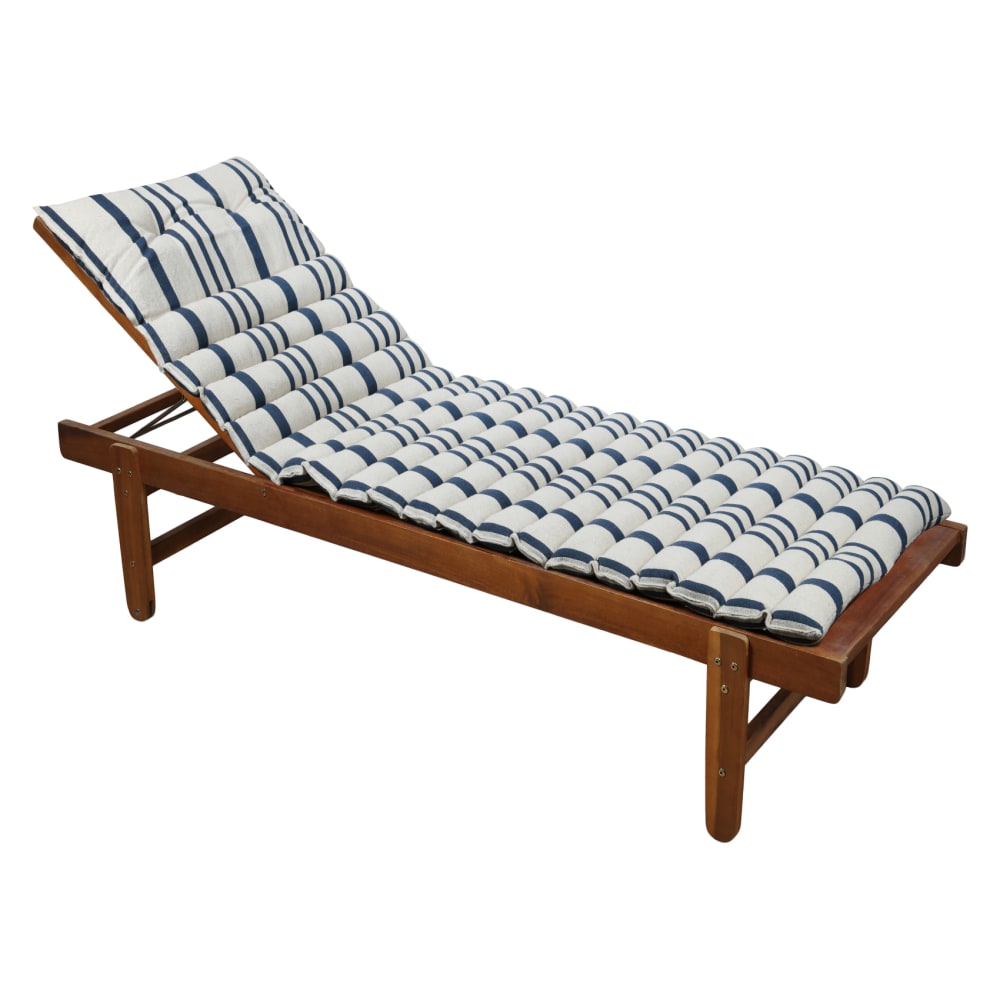 Matelas bain de soleil extérieur à rayures coton bleu 180x60 cm