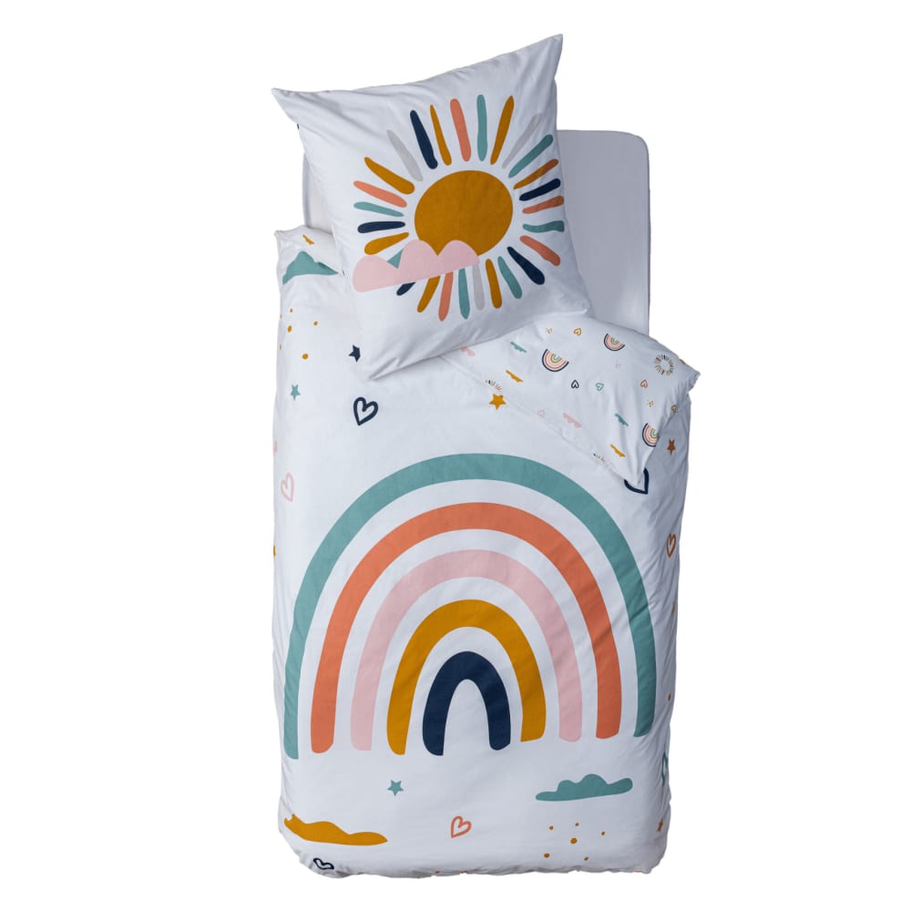 Parure de lit arc en ciel pour enfant coton blanc 140x200 cm