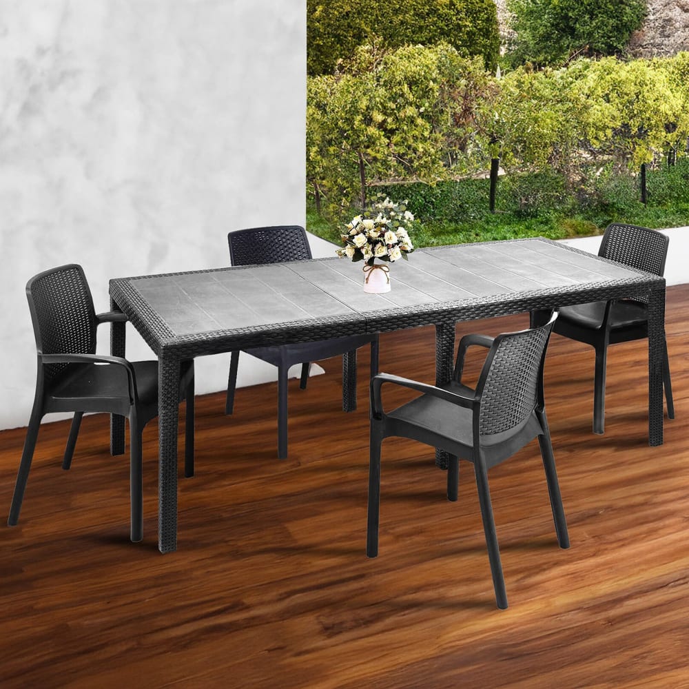 Ensemble table et chaises anthracite 150x90 cm - Maisons du Monde