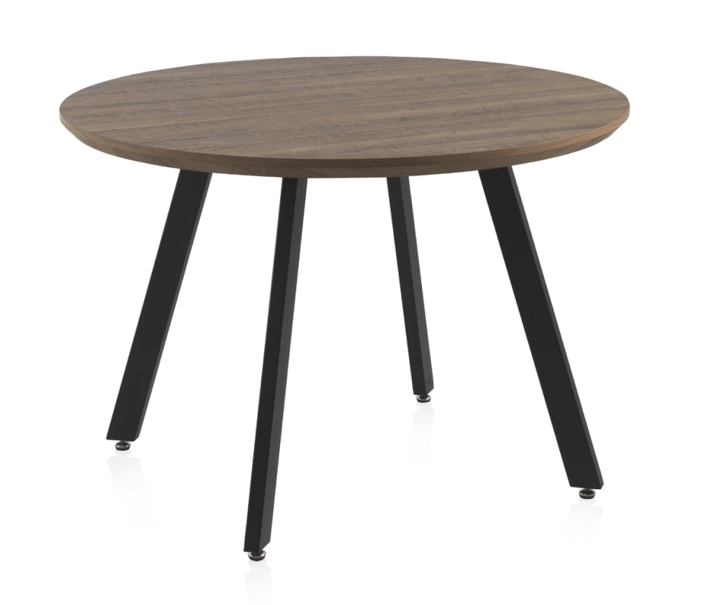 Table en mélamine effet bois de chêne avec pieds en métal 110 diamètre