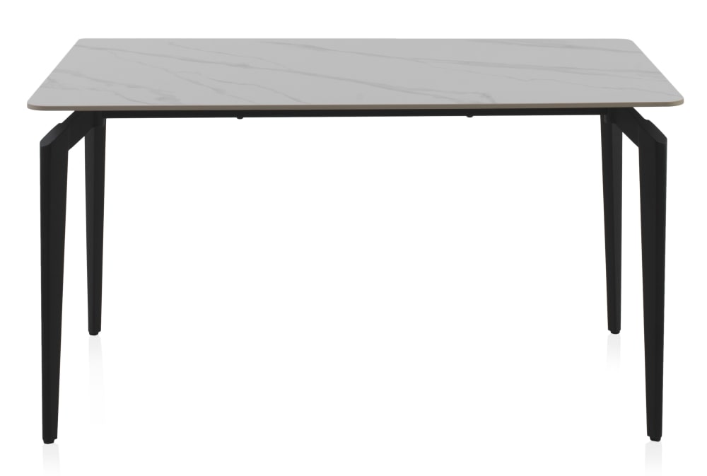 Table en céramique blanche avec pieds en métal noir 140x80