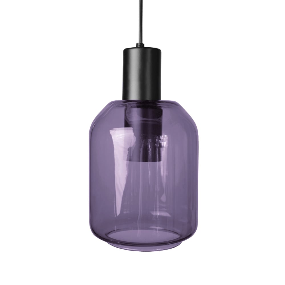 Suspension métal noir abat-jour verre violet