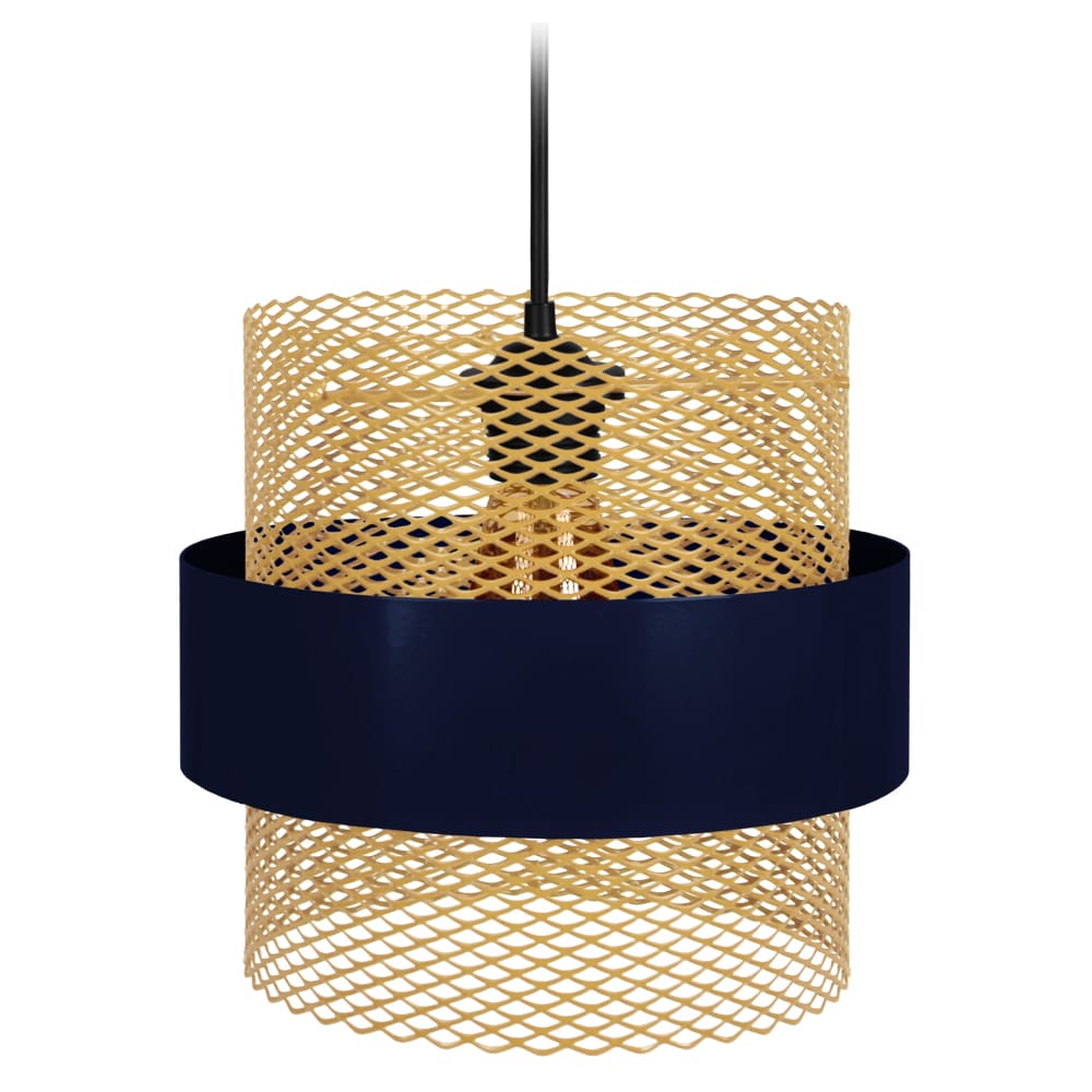 Suspension  métal noir abat-jour bleu et or