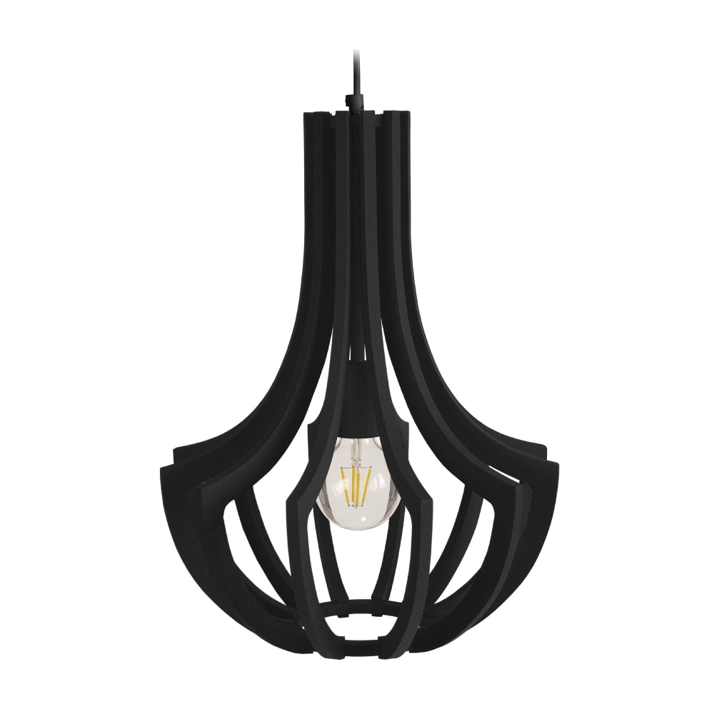 Suspension métal noir abat-jour bois noir