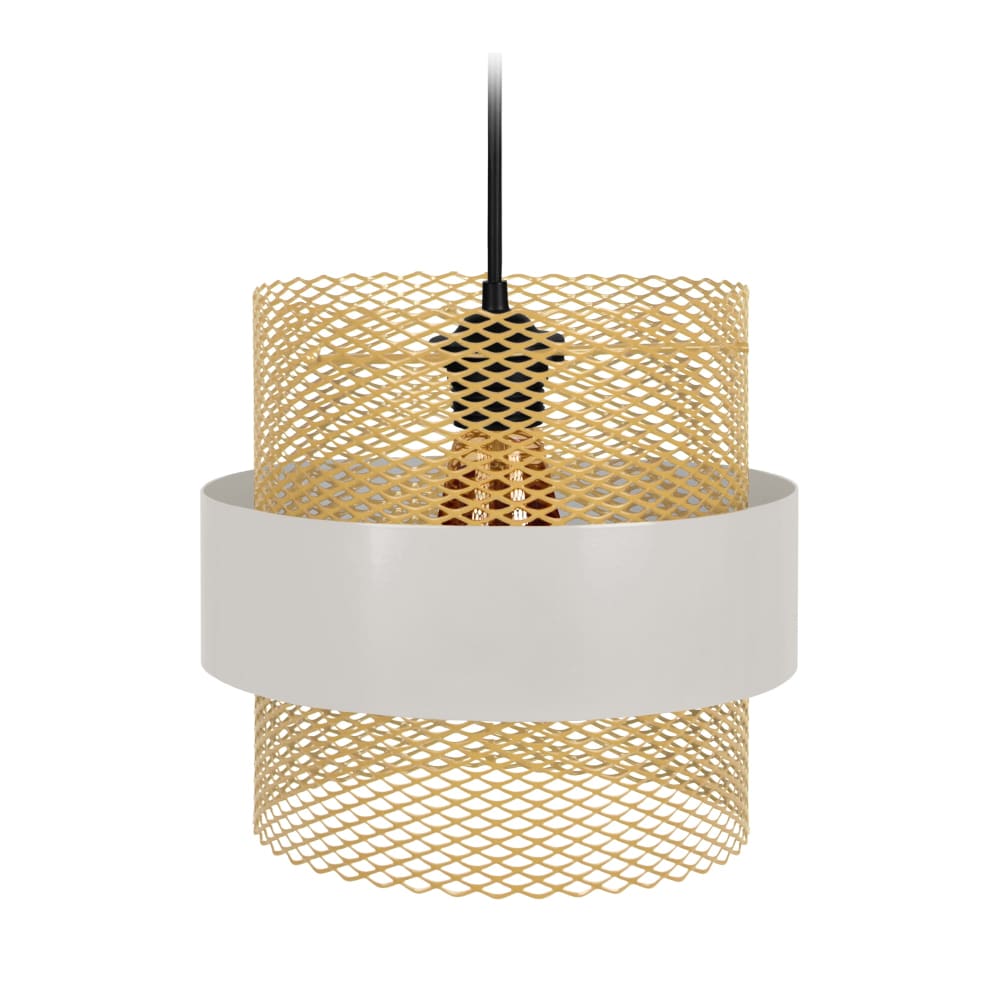 Suspension métal noir abat-jour blanc et or