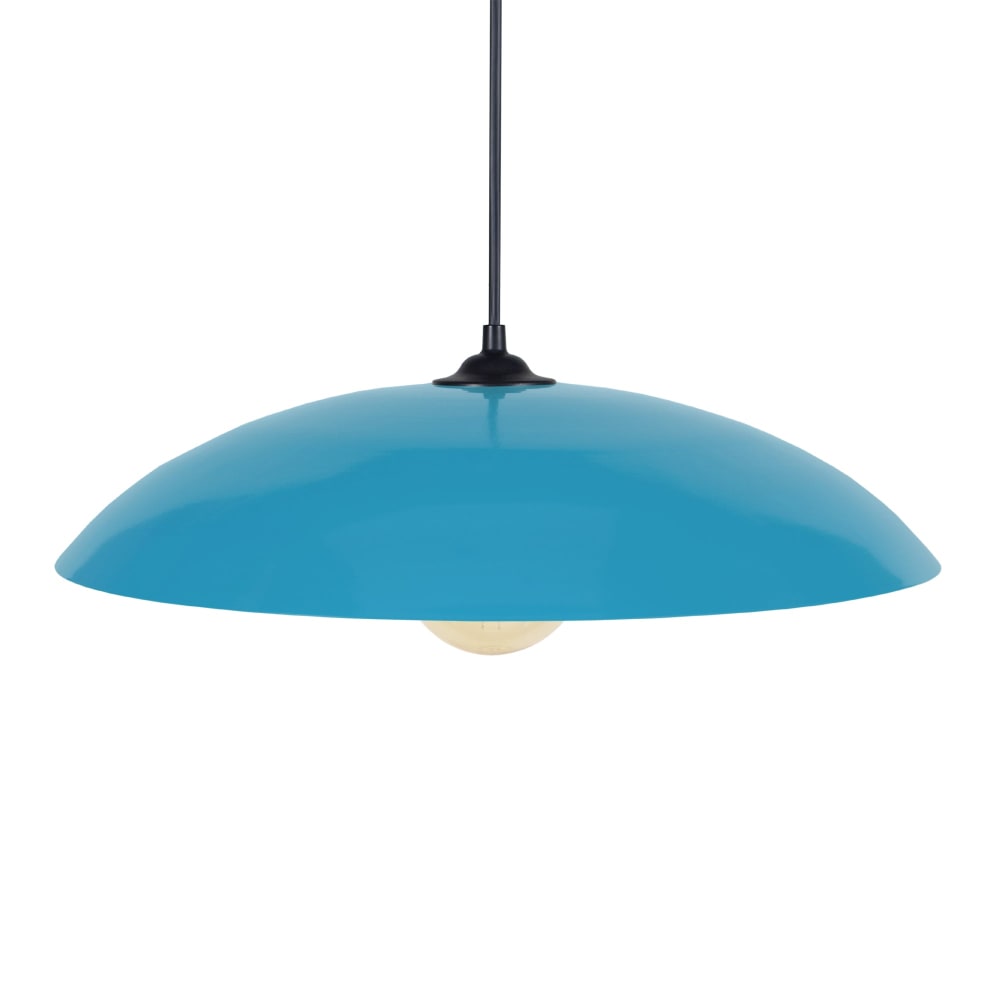 Suspension métal noir abat-jour bleu