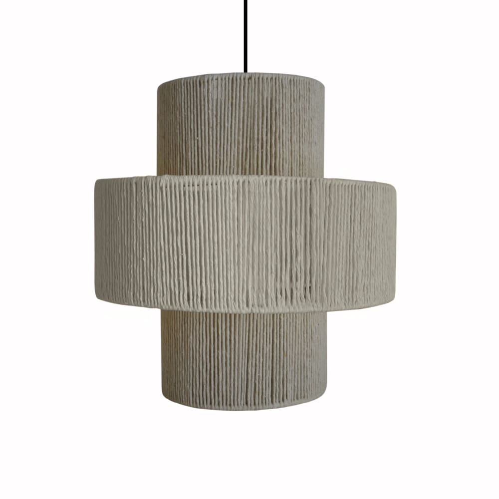 Suspension métal noir abat-jour ficelle naturel