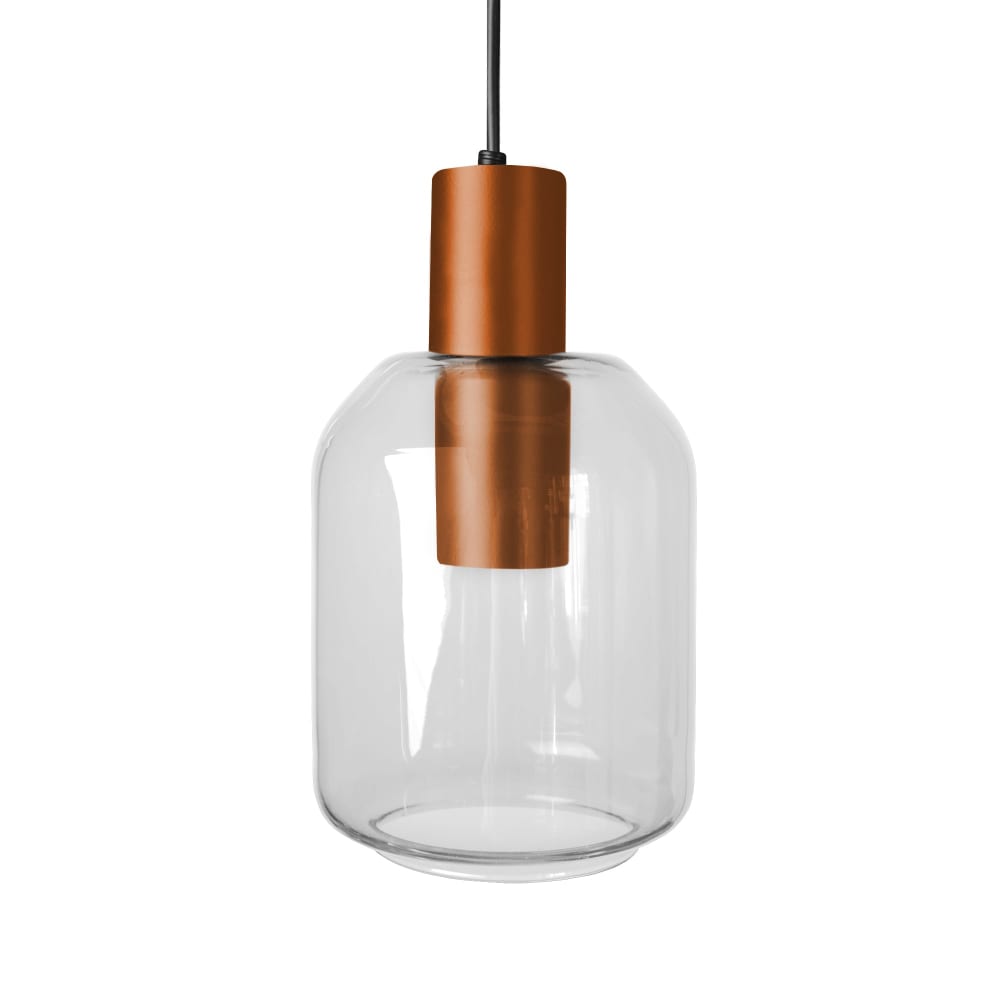 Suspension métal cuivre abat-jour verre transparent