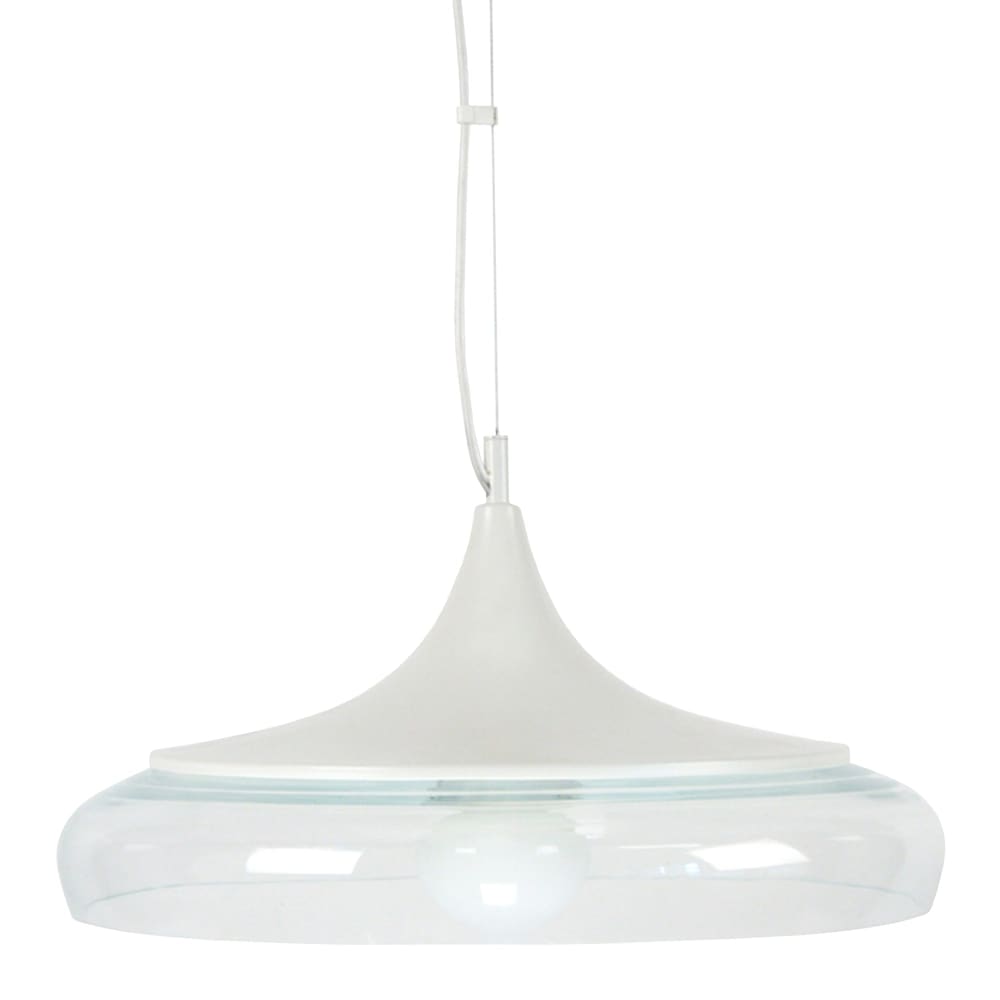 Suspension métal blanc abat-jour verre transparent