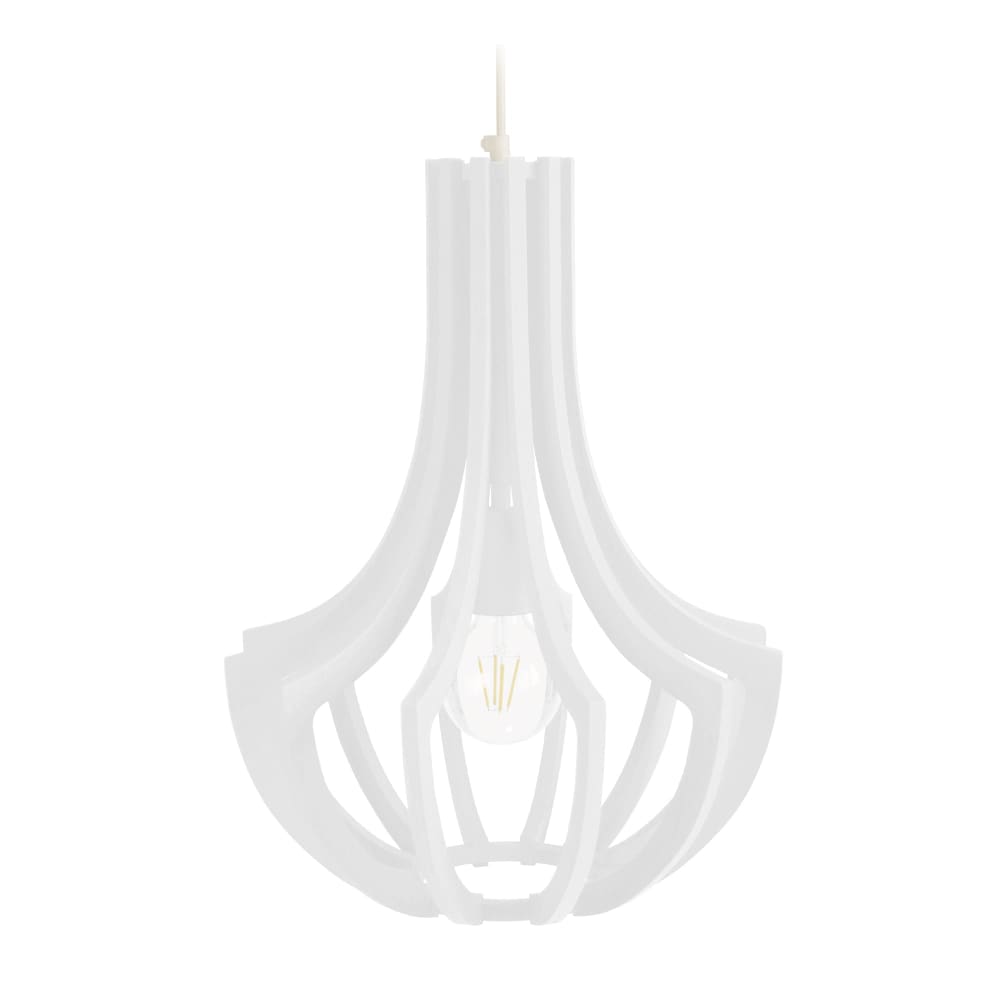 Suspension métal blanc abat-jour bois blanc