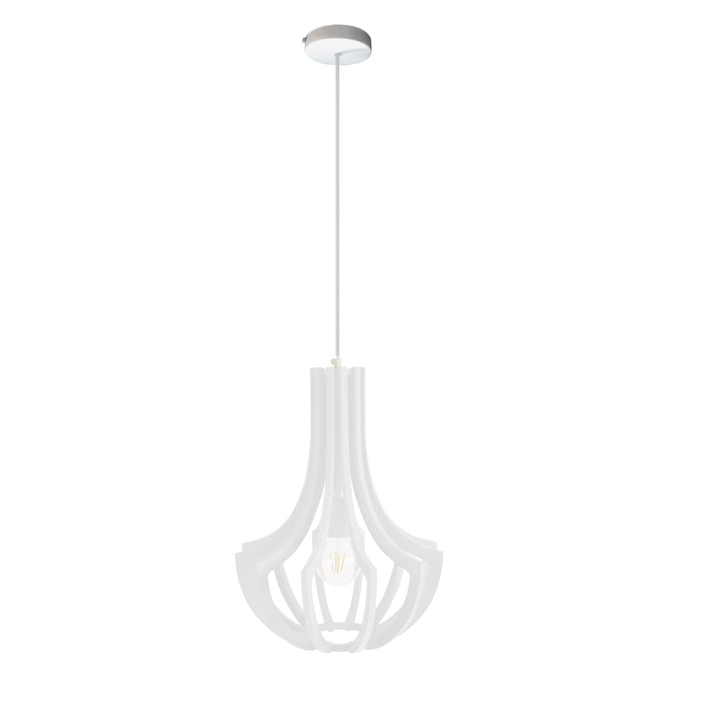 Suspension métal blanc abat-jour bois blanc
