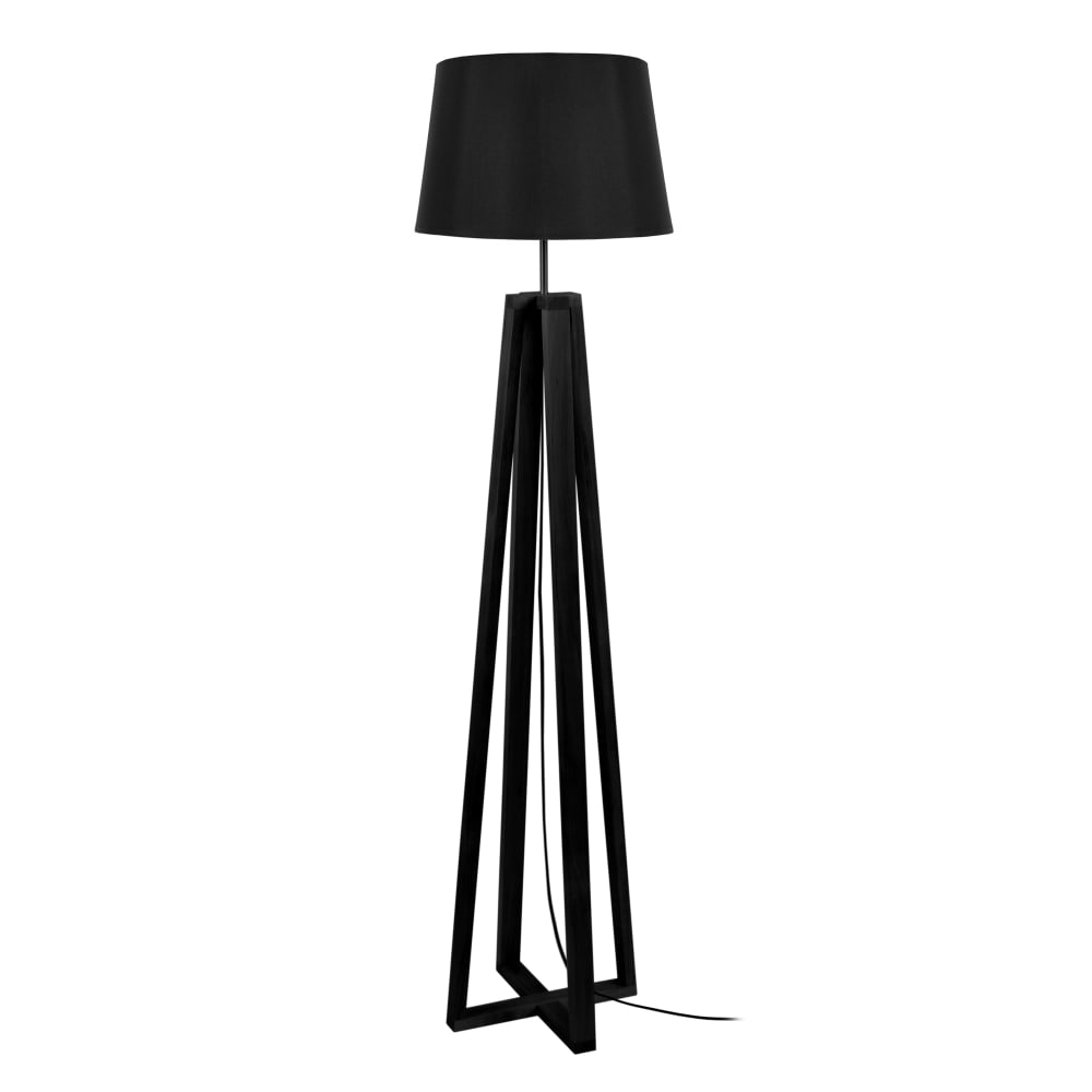 Lampadaire bois noir abat-jour tissu noir
