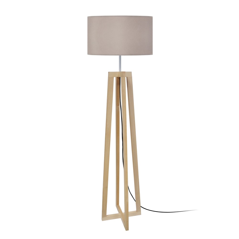 Lampadaire bois taupe  métal  abat-jour tissu taupe