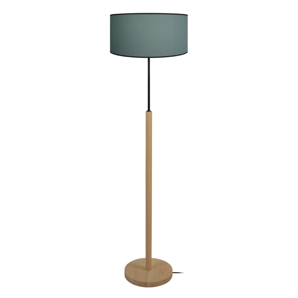 Lampadaire bois naturel métal abat-jour tissu vert