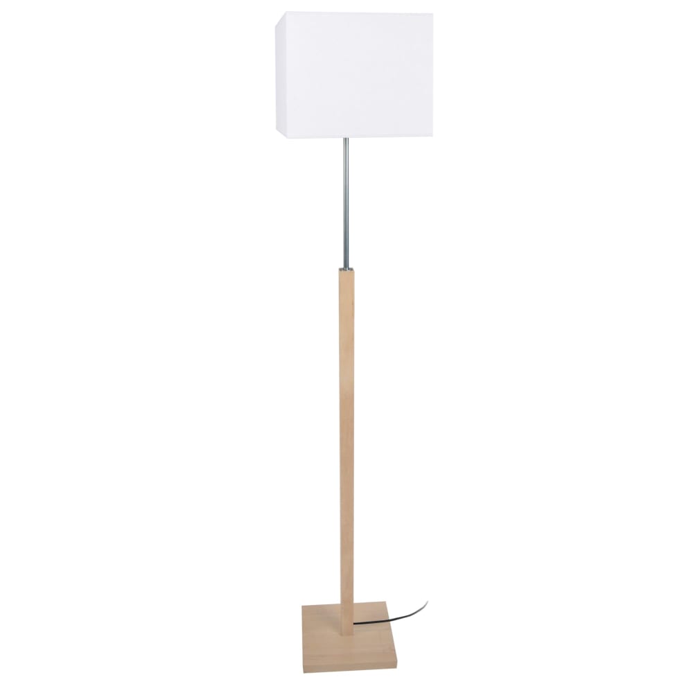 Lampadaire bois métal  naturel abat-jour tissu blanc