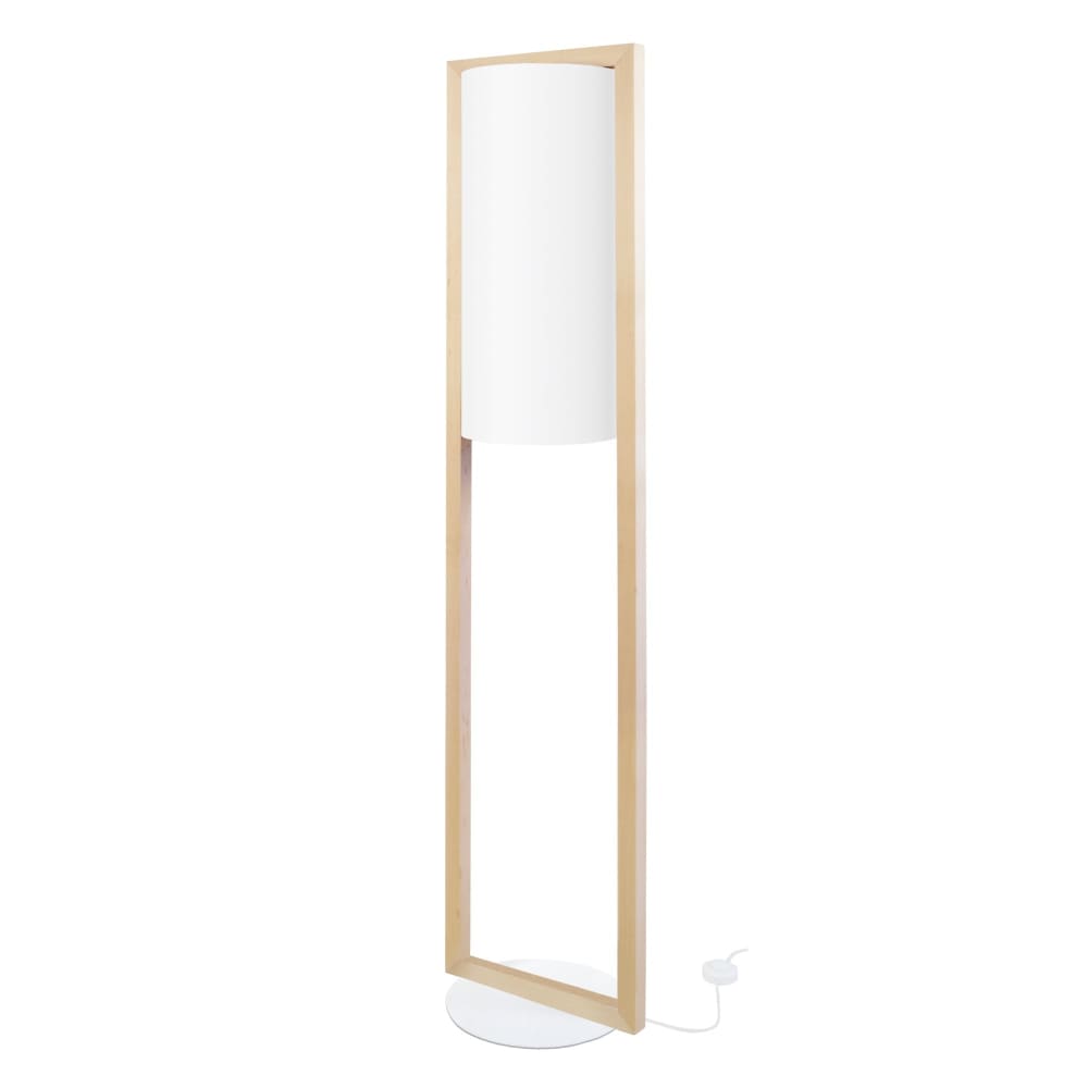 Lampadaire bois naturel métal   abat-jour tissu écru