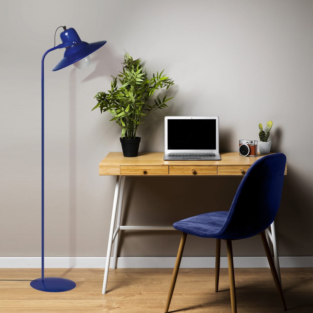 Lampadaire liseuse métal bleu abat-jour bleu