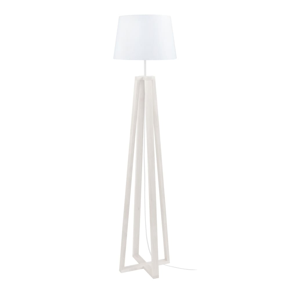 Lampadaire bois abat-jour tissu blanc — vue 3