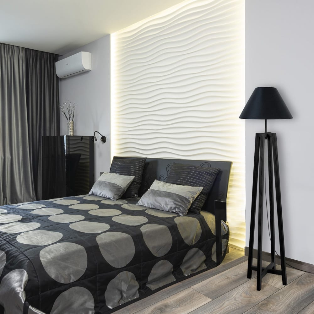 Lampadaire bois noir abat-jour noir - Maisons du Monde