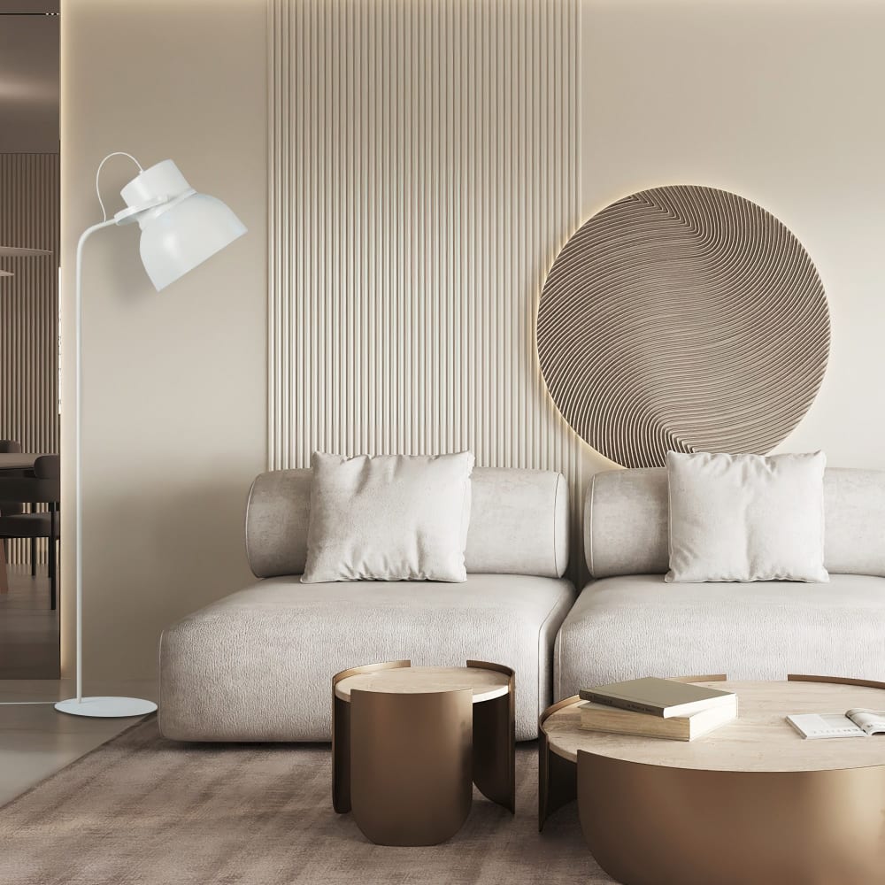 Lampadaire liseuse métal  blanc  abat-jour blanc