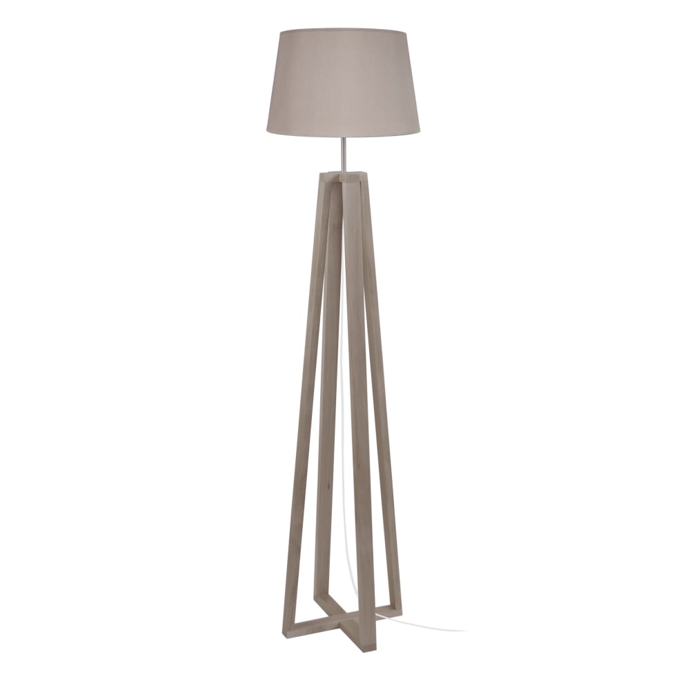 Lampadaire bois abat-jour tissu taupe — vue 3