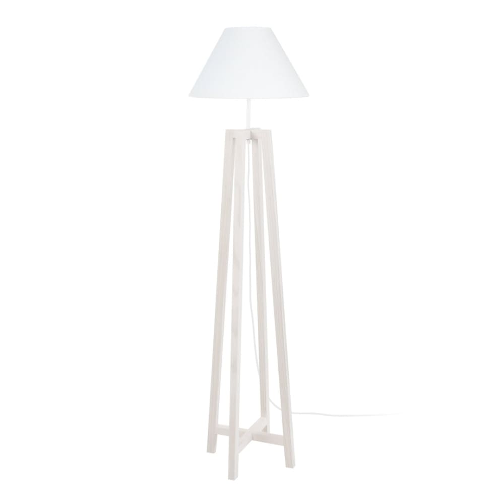 Lampadaire bois blanc abat-jour blanc