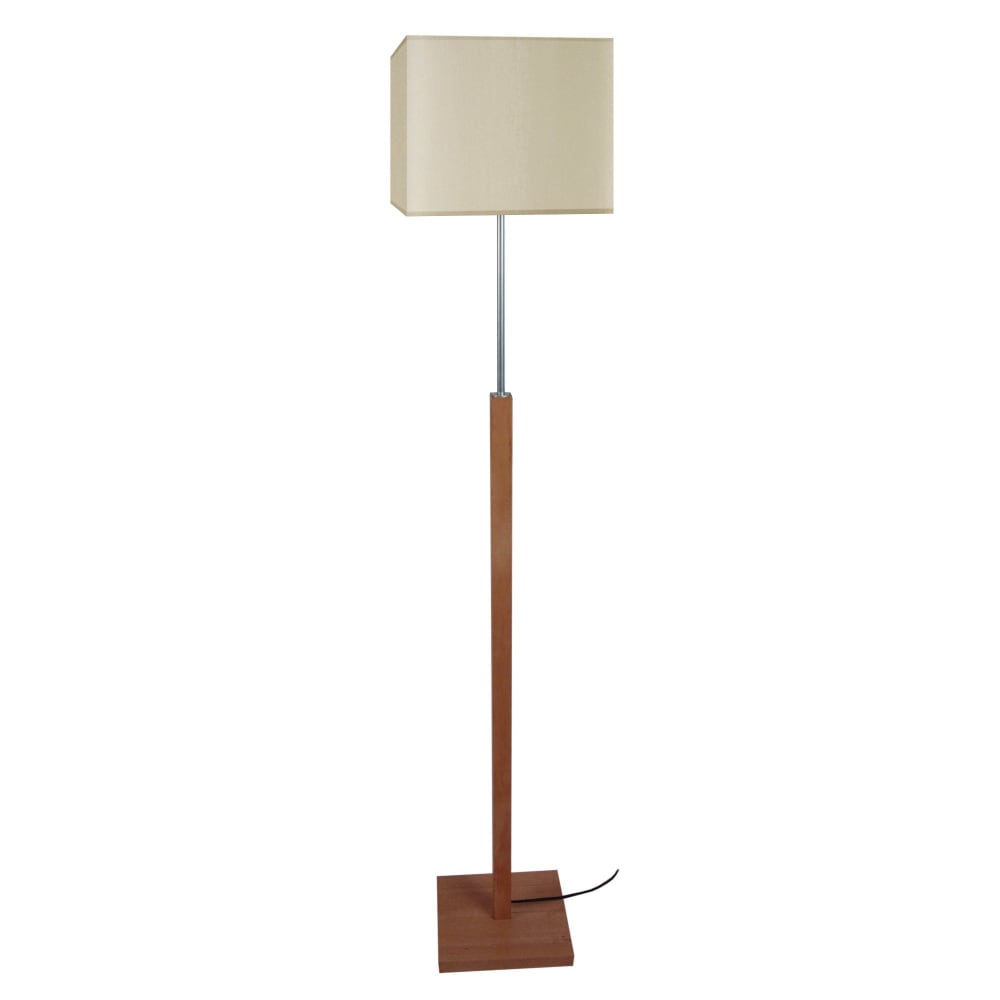 Lampadaire  bois foncé métal abat-jour tissu crème