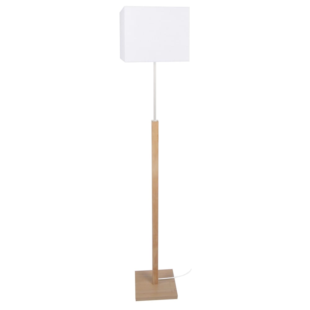 Lampadaire bois naturel et métal  abat-jour tissu blanc