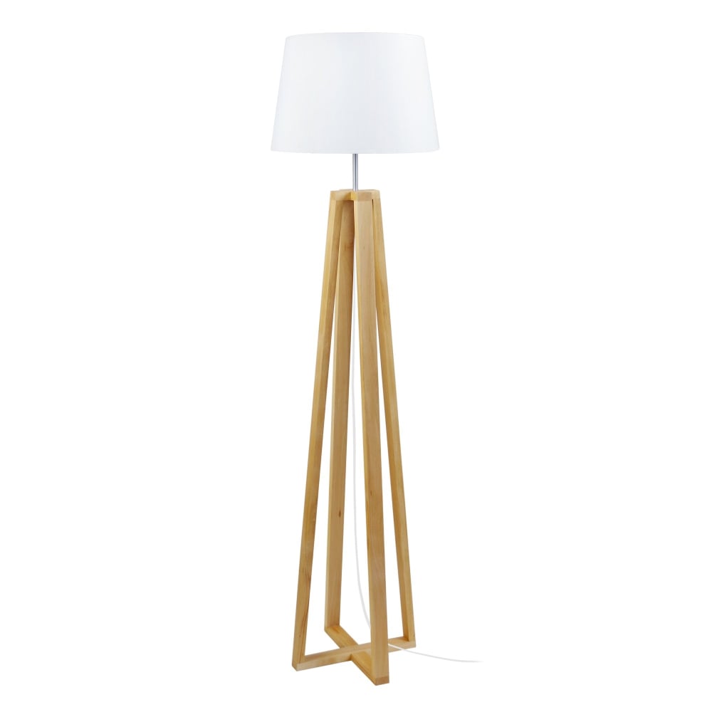 Lampadaire bois abat-jour tissu naturel — vue 3