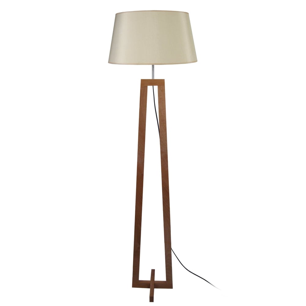 Lampadaire   bois foncé abat-jour tissu crème