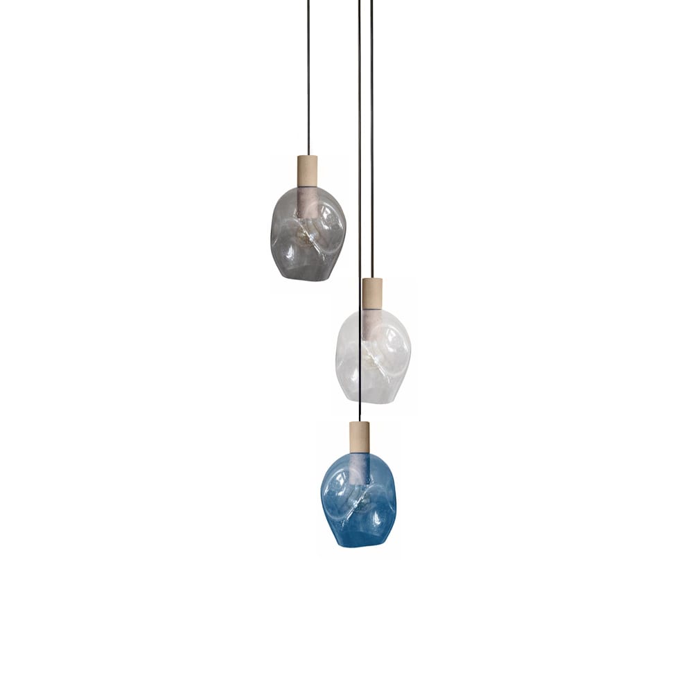 Lustre  bois naturel Abatjour verre multicolore