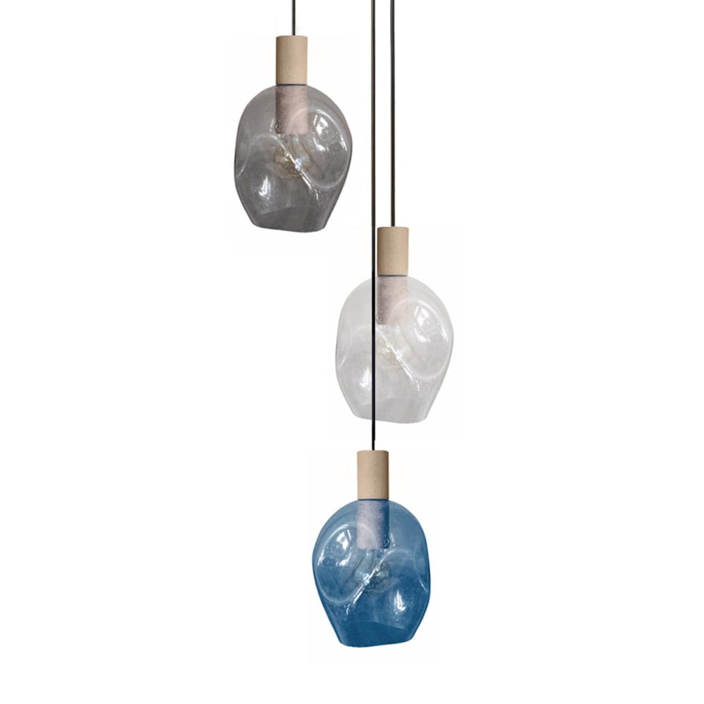 Lustre bois naturel Abatjour verre multicolore — vue 4