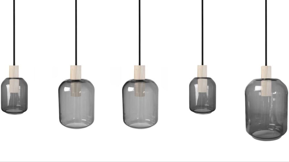 Lustre bois naturel abatjour verre fumé — vue 3