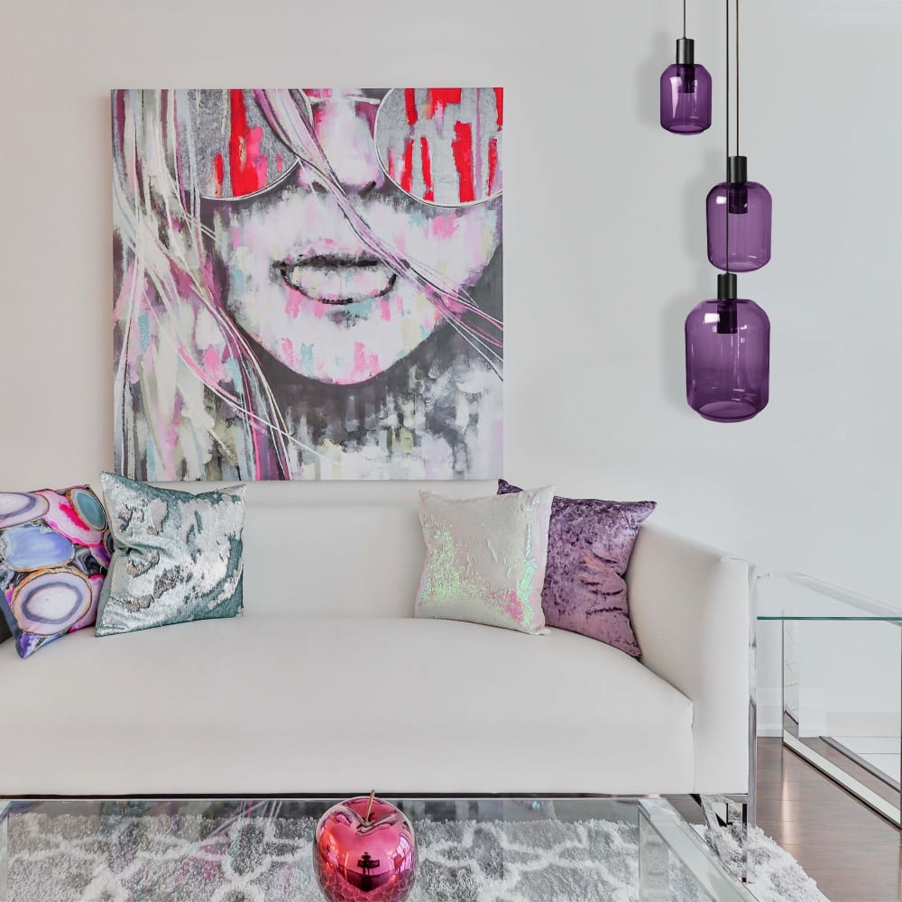 Lustre métal noir abat-jour verre violet — vue 3
