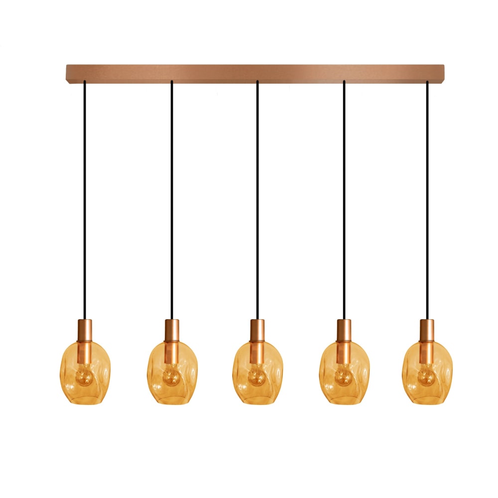 Lustre métal or abat-jour verre  ambre