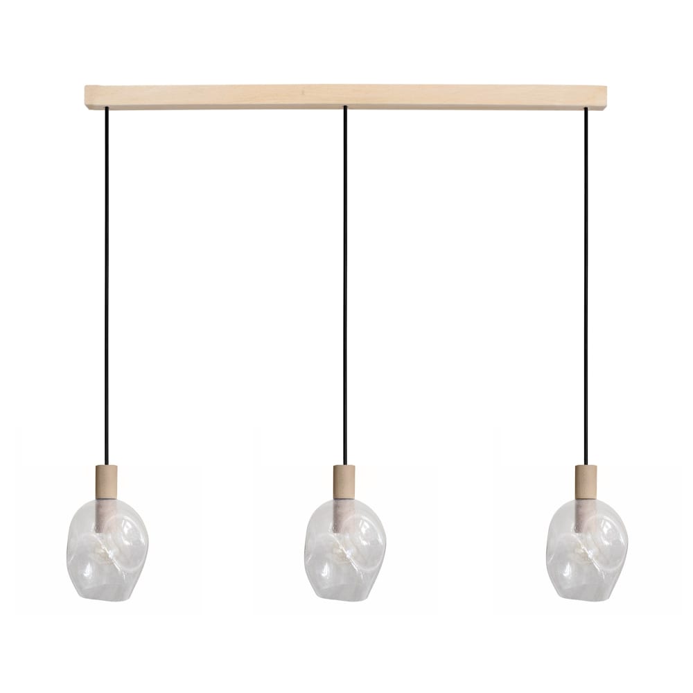 Lustre métal bois naturel abat-jour verre transparent — vue 3